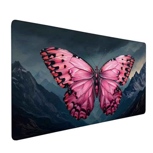 Gaming Mauspad Rosa, Schmetterling Mauspad xxl 800 x 300 x 3 mm Gaming Mousepad Desk Mat, Schreibtisch Protector Matte mit Anti-Rutsch Basis wasserdicht und langlebig für Büro Zuhause, Geschenke X-608 von Gnulguxo