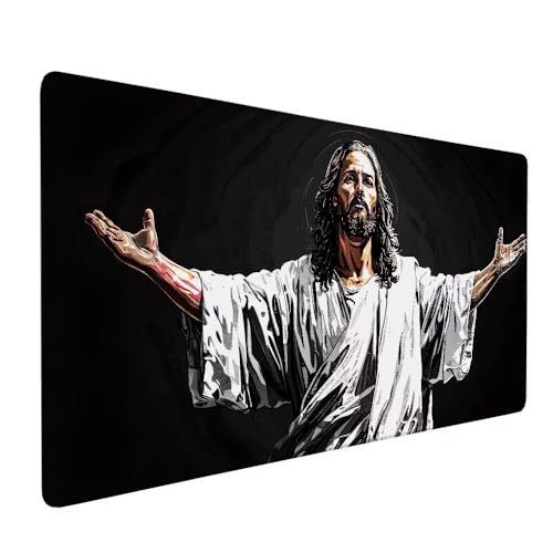 Gaming Mauspad Schwarz, Christus Mauspad XXL 900 x 400 x 3 mm Gaming Mousepad Desk Mat, Schreibtisch Protector Matte mit Anti-Rutsch Basis, wasserdicht und langlebig für Büro Zuhause, Geschenke X-682 Gaming Mauspad Schwarz, Christus Mauspad XXL 900 x 400 x 3 mm Gaming Mousepad Desk Mat, Schreibtisch Protector Matte mit Anti-Rutsch Basis, wasserdicht und langlebig für Büro Zuhause, Geschenke X-682 von Gnulguxo