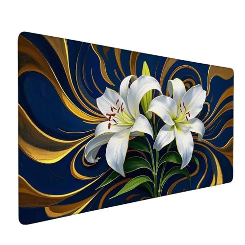 Gaming Mauspad Weiß, Blume Mauspad xxl 800 x 300 x 3 mm Gaming Mousepad Desk Mat, Schreibtisch Protector Matte mit Anti-Rutsch Basis, wasserdicht langlebig für Büro Zuhause, Geschenke für Frauen X-512 Gaming Mauspad Weiß, Blume Mauspad xxl 800 x 300 x 3 mm Gaming Mousepad Desk Mat, Schreibtisch Protector Matte mit Anti-Rutsch Basis, wasserdicht langlebig für Büro Zuhause, Geschenke für Frauen X-512 von Gnulguxo
