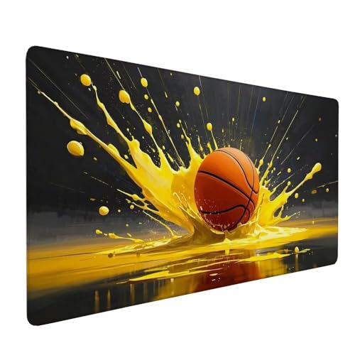 Gelb Mauspad XXL 1000 x 500 x 3 mm Groß Gaming Mauspad Ball Design Vernähte Kanten, mit Rutschfeste Gummiunterseite, Verbessert Mouse Präzision und Geschwindigkeit für Gaming Laptop Büro Zuhause X-276 von Gnulguxo