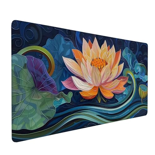 Gelb Mauspad XXL 1000 x 500 x 3 mm Groß Gaming Mauspad Lotus Design Vernähte Kanten, rutschfeste Gummiunterseite, Verbessert Mouse Präzision und Geschwindigkeit für Gaming, Laptop Büro, Zuhause X-272 von Gnulguxo