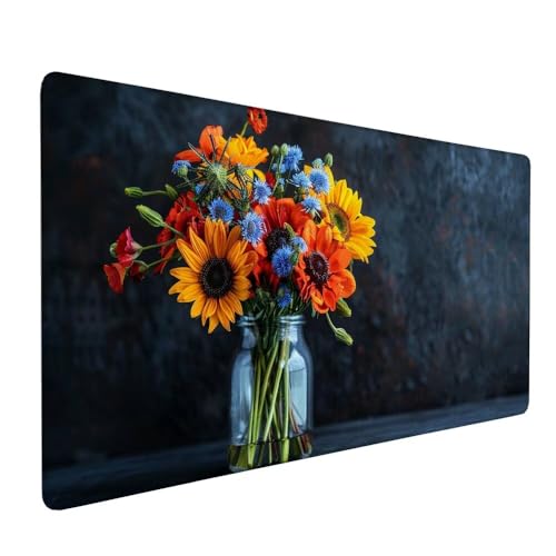 Gelb Mauspad XXL 1000 x 500 x 3 mm Groß Gaming Mauspad Sonnenblume Design Vernähte Kanten, mit rutschfeste Gummiunterseite, Verbessert Mouse Präzision und Geschwindigkeit für Gaming Laptop Büro X-278 von Gnulguxo