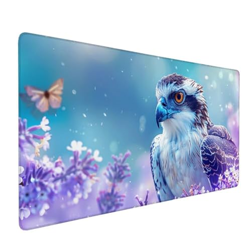 Lila Mauspad XXL 600 x 300 x 3 mm Groß Gaming Mauspad Adler Design Vernähte Kanten, mit Rutschfeste Gummiunterseite, Verbessert Mouse Präzision und Geschwindigkeit für Gaming Laptop Büro Zuhause X-996 von Gnulguxo