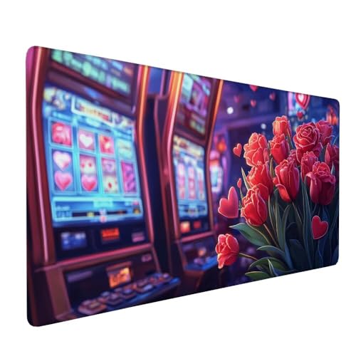 Rosa Mauspad XXL 1000 x 500 x 3 mm Groß Gaming Mauspad Tulpe Design Vernähte Kanten, rutschfeste Gummiunterseite, Verbessert Mouse Präzision und Geschwindigkeit für Gaming, Laptop Büro, Zuhause X-162 von Gnulguxo