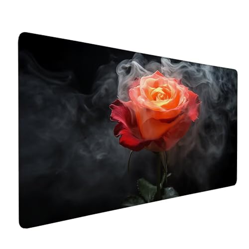 Rot Mauspad XXL 1000 x 500 x 3 mm Groß Gaming Mauspad Rose Design Vernähte Kanten, mit rutschfeste Gummiunterseite, Verbessert Mouse Präzision und Geschwindigkeit für Gaming Laptop Büro Zuhause X-252 von Gnulguxo
