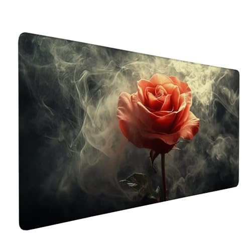 Rot Mauspad XXL 1000 x 500 x 3 mm Groß Gaming Mauspad Rose Design Vernähte Kanten, mit rutschfeste Gummiunterseite, Verbessert Mouse Präzision und Geschwindigkeit für Gaming Laptop Büro Zuhause X-254 von Gnulguxo