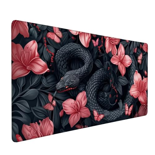 Schwarz Mauspad XXL 1000 x 500 x 3 mm Groß Gaming Mauspad Blume Design Vernähte Kanten, mit rutschfeste Gummiunterseite, Verbessert Mouse Präzision und Geschwindigkeit für Gaming Laptop Büro X-204 von Gnulguxo