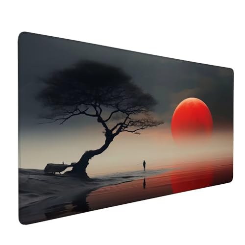 Schwarz Mauspad XXL 1000 x 500 x 3 mm Groß Gaming Mauspad Chinesischer Stil Design Vernähte Kanten, mit rutschfeste Gummiunterseite, Mouse Präzision und Geschwindigkeit für Gaming Laptop Büro X-246 von Gnulguxo