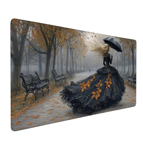 Schwarz Mauspad XXL 1000 x 500 x 3 mm Groß Gaming Mauspad Frau Design Vernähte Kanten, Rutschfeste Gummiunterseite, Verbessert Mouse Präzision und Geschwindigkeit für Gaming, Laptop Büro Zuhause X-228 von Gnulguxo