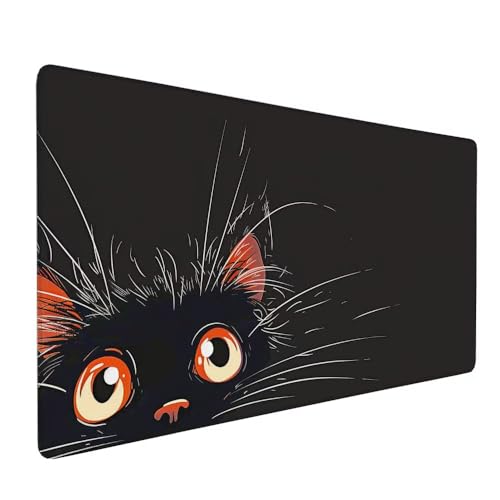Schwarz Mauspad XXL 1000 x 500 x 3 mm Groß Gaming Mauspad Katze Design Vernähte Kanten, mit rutschfeste Gummiunterseite, Verbessert Mouse Präzision und Geschwindigkeit für Gaming Laptop Büro X-224 von Gnulguxo