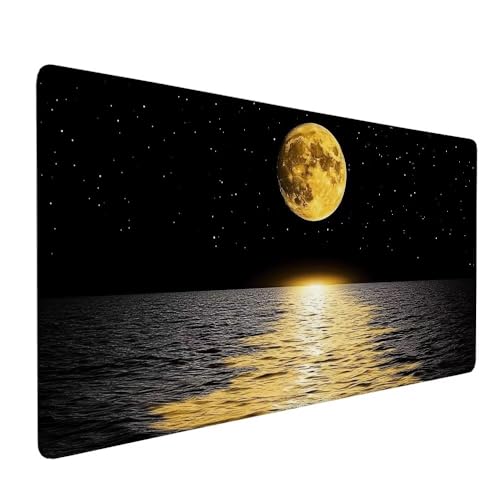 Schwarz Mauspad XXL 1000 x 500 x 3 mm Groß Gaming Mauspad Ozean Design Vernähte Kanten, mit rutschfeste Gummiunterseite, Verbessert Mouse Präzision und Geschwindigkeit für Gaming Laptop Büro X-200 von Gnulguxo