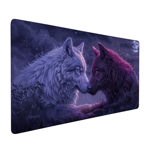Schwarz Mauspad XXL 1000 x 500 x 3 mm Groß Gaming Mauspad Wolf Design Vernähte Kanten, Rutschfeste Gummiunterseite, Verbessert Mouse Präzision und Geschwindigkeit für Gaming, Laptop Büro Zuhause X-212 von Gnulguxo