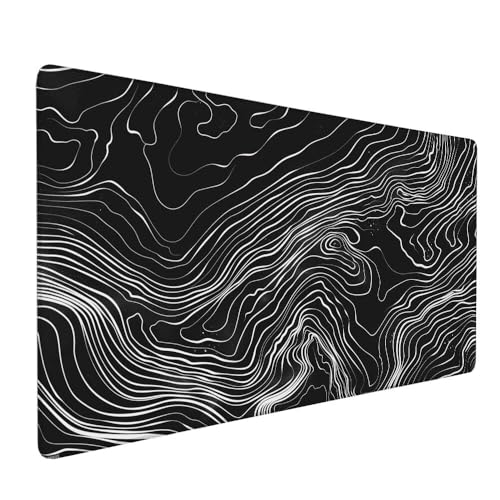 Schwarz Mauspad XXL 800 x 400 x 3 mm Groß Gaming Mauspad Terrain Design Vernähte Kanten, mit rutschfeste Gummiunterseite, Verbessert Mouse Präzision und Geschwindigkeit für Gaming Laptop Büro X-192 von Gnulguxo