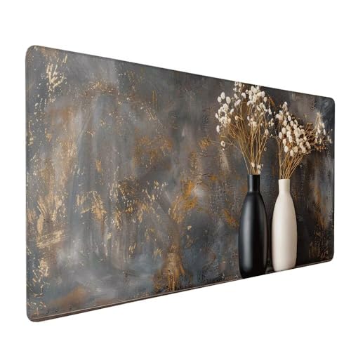 Schwarz Mauspad XXL 800 x 400 x 3 mm Groß Gaming Mauspad Vase Design Vernähte Kanten, Rutschfeste Gummiunterseite, Verbessert Mouse Präzision und Geschwindigkeit für Gaming, Laptop Büro, Zuhause X-206 von Gnulguxo