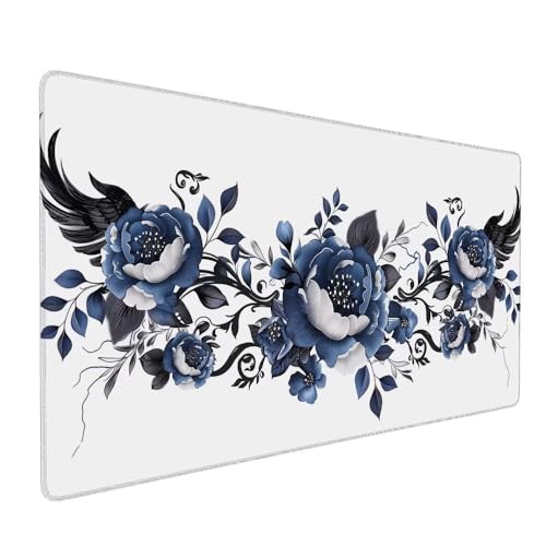 Schwarz Und Weiß Mauspad XXL 600 x 300 x 3 mm Groß Gaming Mauspad Blume Design Vernähte Kanten, mit Rutschfeste Gummiunterseite, Verbessert Mouse Präzision Geschwindigkeit für Gaming Laptop Büro X-176 von Gnulguxo