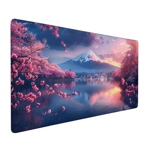 Vulkan Fuji Mauspad XXL 800 x 400 x 3 mm Groß Gaming Mauspad KirschblüTen Design Vernähte Kanten, rutschfeste Gummiunterseite, Mouse Präzision und Geschwindigkeit für Gaming Laptop Büro Zuhause X-168 von Gnulguxo