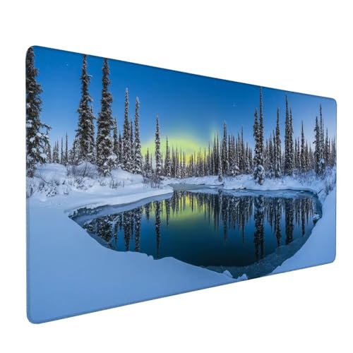 Weiß Mauspad XXL 800 x 400 x 3 mm Groß Gaming Mauspad Schneeszene Design Vernähte Kanten, mit rutschfeste Gummiunterseite, Verbessert Mouse Präzision und Geschwindigkeit für Gaming Laptop Büro X-534 von Gnulguxo
