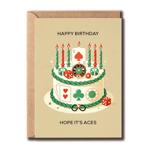 GoGi93Art Geburtstagskarte mit Aufschrift "Hope It's Aces", Pokerkuchen-Thema, Grußkarte, Wortspiel, Geburtstag, besonderer Jahrestag, Bruder, Schwester GoGi93Art Geburtstagskarte mit Aufschrift "Hope It's Aces", Pokerkuchen-Thema, Grußkarte, Wortspiel, Geburtstag, besonderer Jahrestag, Bruder, Schwester von GoGi93Art