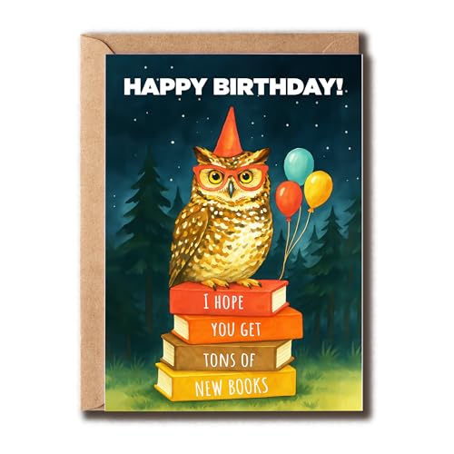 GoGi93Art Geburtstagskarte mit der Aufschrift "I Hope You Get Tons Of New Books" – Eule Happy Birthday Karte – niedlicher Gruß – Buchliebhaber – Wild – Frauen – Männer – Freunde GoGi93Art Geburtstagskarte mit der Aufschrift "I Hope You Get Tons Of New Books" – Eule Happy Birthday Karte – niedlicher Gruß – Buchliebhaber – Wild – Frauen – Männer – Freunde von GoGi93Art