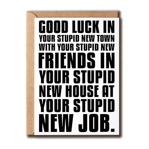 Lustige Abschiedskarte "Good Luck In Your Stupid New Town", lustige Abschiedskarte, sarkastischer Abschied, unhöflich, Geschenk für Kollegen und Freunde Lustige Abschiedskarte "Good Luck In Your Stupid New Town", lustige Abschiedskarte, sarkastischer Abschied, unhöflich, Geschenk für Kollegen und Freunde von GoGi93Art