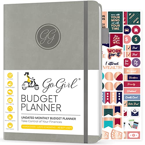 GoGirl Budget Planer - Monatliches Budgetbuch für Finanzplaner. Expense Tracker Notebook Journal zur Kontrolle Ihres Geldes. Undatiert, dauert 1 Jahr, A5-Größe (14.5x21cm) - Grau von GoGirl