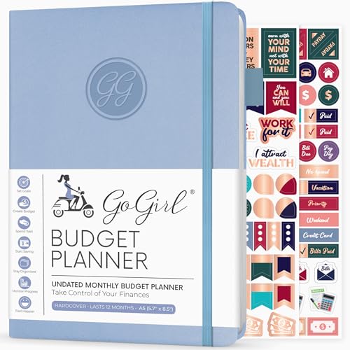 GoGirl Budget Planer - Monatliches Budgetbuch für Finanzplaner. Expense Tracker Notebook Journal zur Kontrolle Ihres Geldes. Undatiert, dauert 1 Jahr, A5-Größe (14.5x21cm) - Hellblau von GoGirl