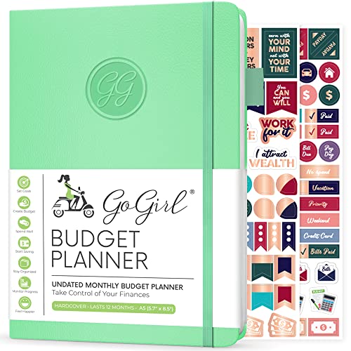 GoGirl Budget Planer - Monatliches Budgetbuch für Finanzplaner. Expense Tracker Notebook Journal zur Kontrolle Ihres Geldes. Undatiert, dauert 1 Jahr, A5-Größe (14.5x21cm) - Minzgrün von GoGirl