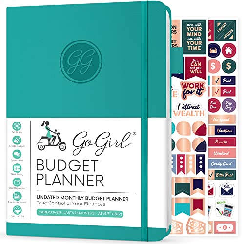 GoGirl Budget Planer - Monatliches Budgetbuch für Finanzplaner. Expense Tracker Notebook Journal zur Kontrolle Ihres Geldes. Undatiert, dauert 1 Jahr, A5-Größe (14.5x21cm) - Türkis von GoGirl