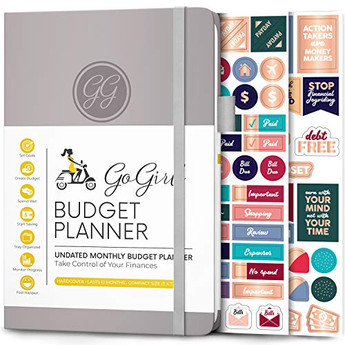 GoGirl Budget Planer - Monatliches Budgetbuch für Finanzplaner. Expense Tracker Notebook Journal zur Kontrolle Ihres Geldes. Undatiert, dauert 1 Jahr, Kompakt (13.5x19cm) - Grau von GoGirl