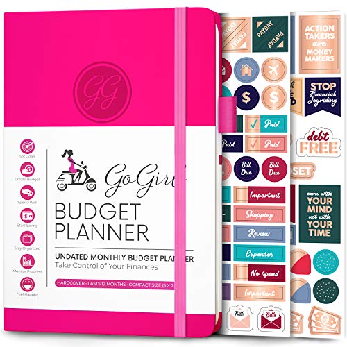 GoGirl Budget Planer - Monatliches Budgetbuch für Finanzplaner. Expense Tracker Notebook Journal zur Kontrolle Ihres Geldes. Undatiert, dauert 1 Jahr, Kompakt (13.5x19cm) - Heißes Rosa von GoGirl