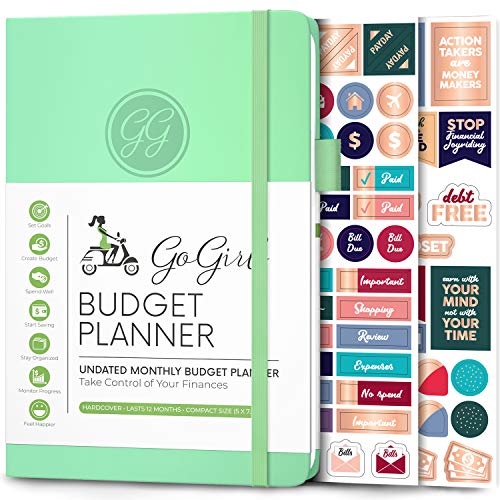GoGirl Budget Planer - Monatliches Budgetbuch für Finanzplaner. Expense Tracker Notebook Journal zur Kontrolle Ihres Geldes. Undatiert, dauert 1 Jahr, Kompakt (13.5x19cm) - Minzgrün von GoGirl