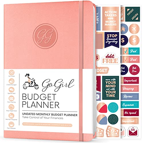 GoGirl Budget Planer - Monatliches Budgetbuch für Finanzplaner. Expense Tracker Notebook Journal zur Kontrolle Ihres Geldes. Undatiert, dauert 1 Jahr, Kompakt (13.5x19cm) - Pfirsich-Rosa von GoGirl