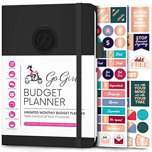 GoGirl Budget Planer - Monatliches Budgetbuch für Finanzplaner. Expense Tracker Notebook Journal zur Kontrolle Ihres Geldes. Undatiert, dauert 1 Jahr, Kompakt (13.5x19cm) - Schwarz von GoGirl