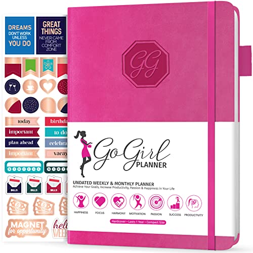 GoGirl Planer und Organisator für Frauen - Wochenplaner der Größe Kompakt, Ziel-Journal & Agenda zur Verbesserung von Zeitmanagement, Produktivität & glücklicherem Leben. Undatiert - Heißes Rosa von GoGirl