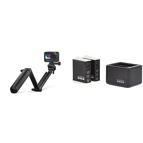 GoPro 3-Way 2.0 (Stativ/Griff/Verlängerungsarm) - Offizielles GoPro-Zubehör, AFAEM-002, Black & Dual-Akkuladegerät + 2 Enduro-Akkus (HERO11 Black/HERO10 Black/HERO9 Black) – Offizielles GoPro-Zubehör von GoPro