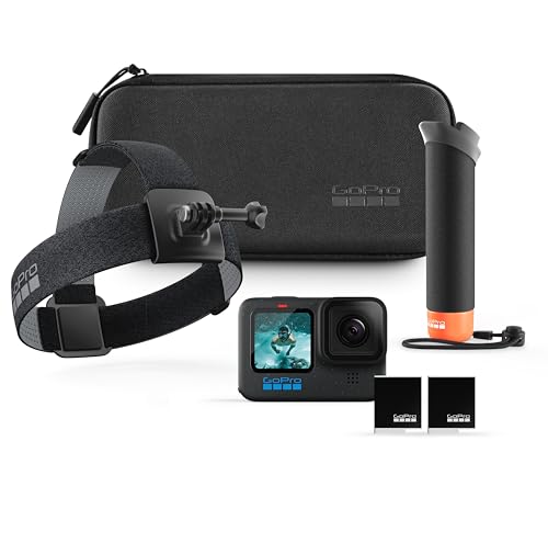 GoPro HERO12-Zubehörpaket – enthält die HERO12 Black-Kamera, den Handler (schwebender Handgriff), den Kopfgurt 2.0, den wiederaufladbaren Enduro-Akku (insgesamt 2) und die Tragetasche von GoPro