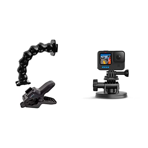 GoPro aws Einbein-Stativ Flex-Klemme (Offizielles GoPro-Zubehör) & Front Saugnapfhalterung - Gebogene, vertikale Schnellspannschnalle, 2 x Schwenkarme, Rändelschrauben (Offizielles GoPro-Zubehör) von GoPro