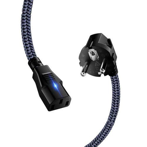 Netzkabel 3 polig,Kaltgerätekabel Nylon-Geflecht Universale Stromkabel (CEE 7/7 auf IEC60320 C13) mit VDE für Monitore, PC, Drucker, PS3/PS4 PRO, Scanner, TV, Bildschirm, Beamer, Projektor -1M von Goalfish