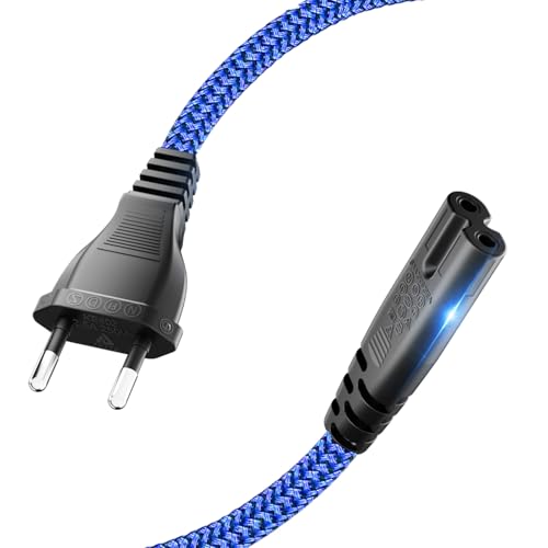 Stromkabel 2 Polig, Goalfish 2m Netzkabel Stromkabel Strom Kabel Stecker Eurostecker (CEE 7/16 auf C7) Nylon-Geflecht Kleingerätekabel mit VDE für PS5 / PS4 / PS3 / Xbox Serie X/S,TV Blu-Ray -Blau von Goalfish