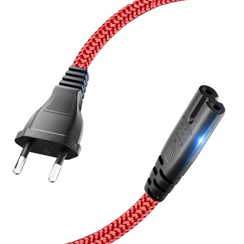Stromkabel 2 Polig, Goalfish 2m Netzkabel Stromkabel Strom Kabel Stecker Typ C Eurostecker (CEE 7/16 auf C7) Nylon-Geflecht Kleingerätekabel mit VDE für PS5 PS4 PS3 Xbox Serie X/S,TV Blu-Ray -Rot von Goalfish