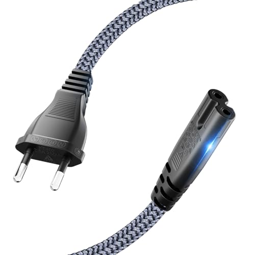 Stromkabel 2 Polig, Goalfish Netzkabel Stromkabel Strom Kabel Stecker Typ C Eurostecker (CEE 7/16 auf C7) Nylon-Geflecht Kleingerätekabel mit VDE für PS5 PS4 PS3 Xbox Serie X/S,TV Blu-Ray - 0,3 m von Goalfish