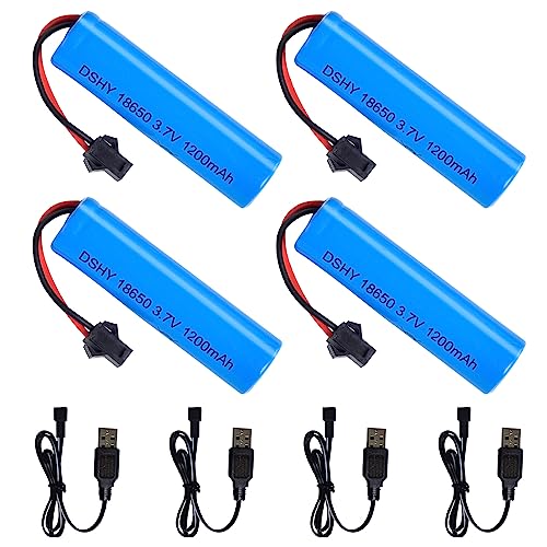 Gobesty 4 Stück 3 7 Volt Akku, 1200mah Li-Ion Akku 3,7v mit 4 SM-2P-Steckern und USB-Ladegerät RC Rechargeable für Rc Fahrzeuge, Boote, Panzer, Autos, Schiffe, Roboter von Gobesty