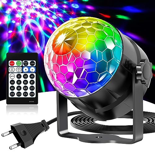 Gobikey Discokugel, 360° Rotierende Musikgesteuert Discolicht Partylicht Mit Fernbedienung und 2M Steckerkabel 15 Farbe RGBP Lichteffekte Diskokugel für Zuhause Kinder Geburtstag Party Weihnachten von Gobikey