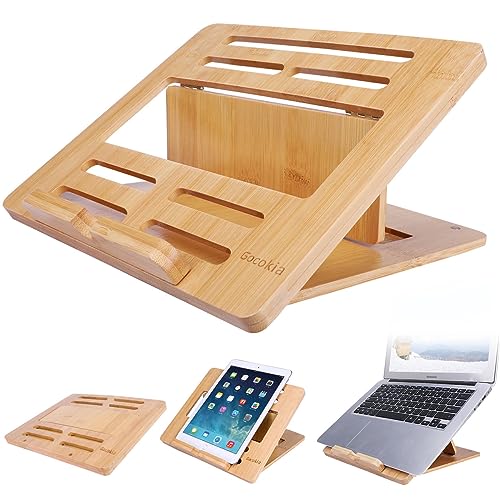 Gocokia laptop ständer bambus, Notebook, verstellbar, mit 4 Winkeln, Notebook-Halterung, zusammenklappbarer Laptop-Kühler für MacBook, Tablet, von Gocokia