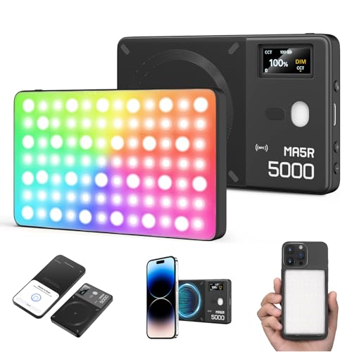 GODOX MA5R Magnetic Full Colour RGB Video Light, 1800K-10000K 14 Pre-Programmed Effects LED Light Photo for Selfie DSLR Camera (schwarz) von GODOX