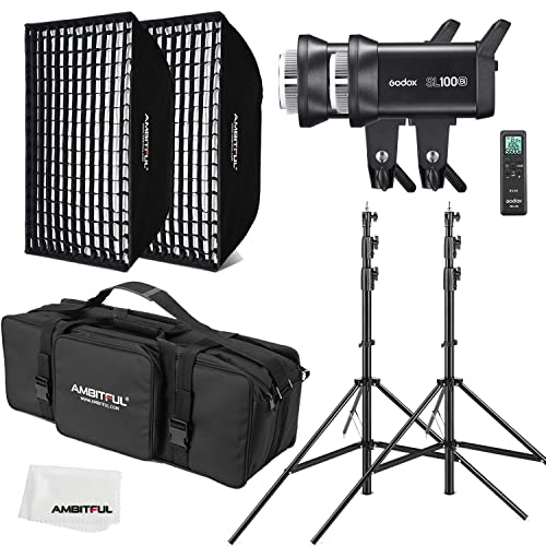 GODOX SL100Bi 2X 100W Duale Farbtemperatur LED-Videoleuchte + AMBITFUL 60 x 90 cm Softbox, Lichtstativ, Wabengitter, Mit Fernbedienung Geeignet für Filmstudios, Fotostudios GODOX SL100Bi 2X 100W Duale Farbtemperatur LED-Videoleuchte + AMBITFUL 60 x 90 cm Softbox, Lichtstativ, Wabengitter, Mit Fernbedienung Geeignet für Filmstudios, Fotostudios von Godox