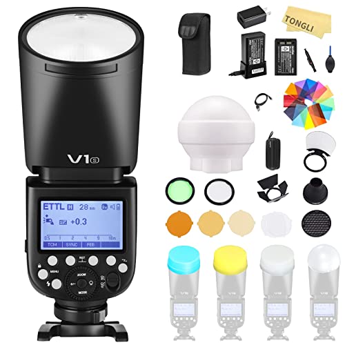 GODOX V1-S TTL Rundkopf Kamerablitz Kit,Rundblitz 2,4G 1/8000 HSS Speedlite 76W mit 2*VB26A Akku und GODOX AK-R1 Zubehör,Aufsteckblitz kompatibel mit Sony DSLR-Kamera GODOX V1-S TTL Rundkopf Kamerablitz Kit,Rundblitz 2,4G 1/8000 HSS Speedlite 76W mit 2*VB26A Akku und GODOX AK-R1 Zubehör,Aufsteckblitz kompatibel mit Sony DSLR-Kamera von GODOX