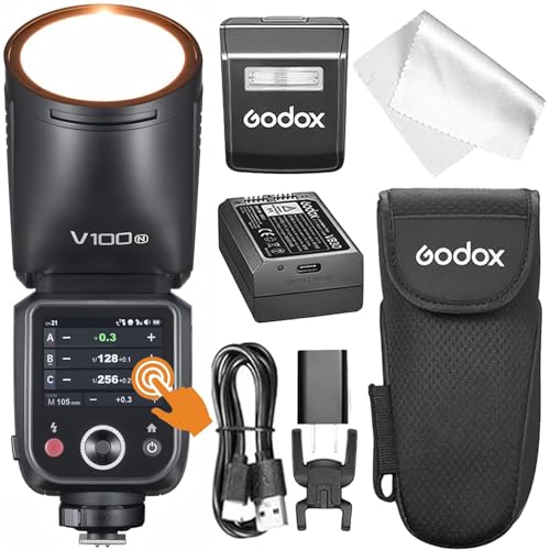 GODOX V100 N Kamera Blitz, V100N 100W Touchscreen Blitzgeräte, TTL HSS 1/8000s Speedlite, Kompatibel mit Nikon Z6III Z8 Z5 Z50II Z50 Zfc Z6II Z30 Z6 Z50II Z7II Z8 Z9 and D3500 D850 D7500 D5600 D750 von Godox