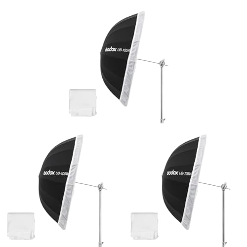 Godox 41in 105cm UB Schwarz Weißer Regenschirm Parabolisch Schwarz Weiß Reflektierender Regenschirm Studiolicht (Packung mit 3) von Godox
