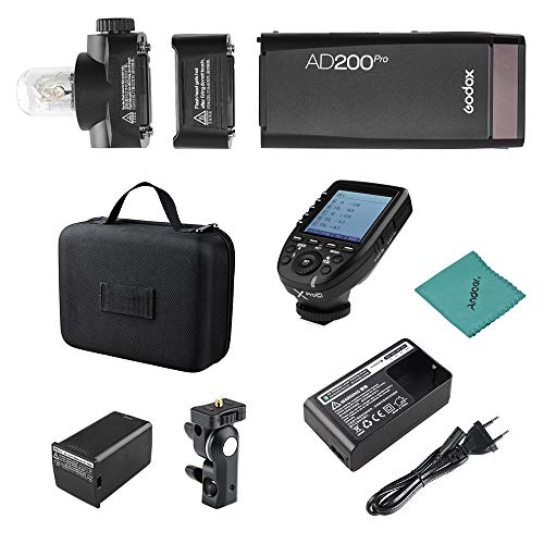 Godox AD200Pro Taschenblitz Tragbarer kabelloser TTL-Blitz mit wechselbarem Blitzkopf (Speedlite/Glühlampe) GN52 GN60 1 / 8000s HSS 200W mit X1T-C-Blitzauslöser Kompatibel mit Canon EOS-Kameras von Godox